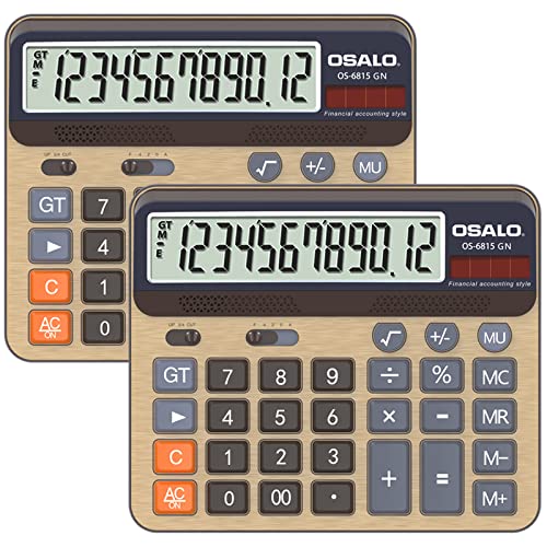 Pendancy Desktop Calculator Extra Large 5-Inch LCD Display 12-Digit Big Number Accounting Calculator with Giant Response Button, Battery & Solar Powered, Perfect for Office Business Home Daily Use(6815GN-2pcs) - Image 1