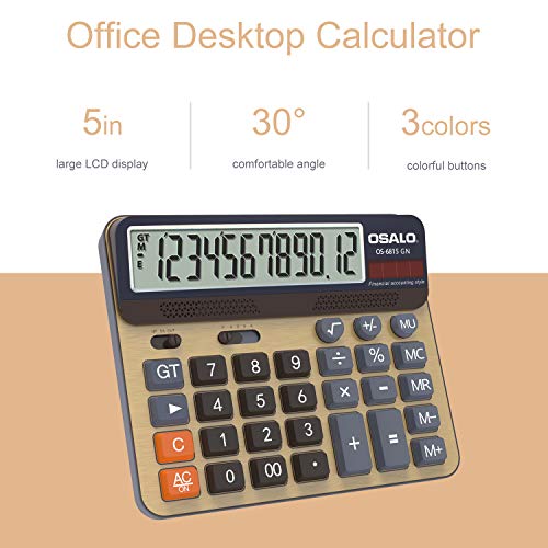 Pendancy Desktop Calculator Extra Large 5-Inch LCD Display 12-Digit Big Number Accounting Calculator with Giant Response Button, Battery & Solar Powered, Perfect for Office Business Home Daily Use(6815GN-2pcs) - Image 3