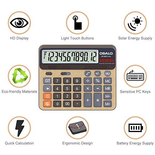 Pendancy Desktop Calculator Extra Large 5-Inch LCD Display 12-Digit Big Number Accounting Calculator with Giant Response Button, Battery & Solar Powered, Perfect for Office Business Home Daily Use(6815GN-2pcs) - Image 4