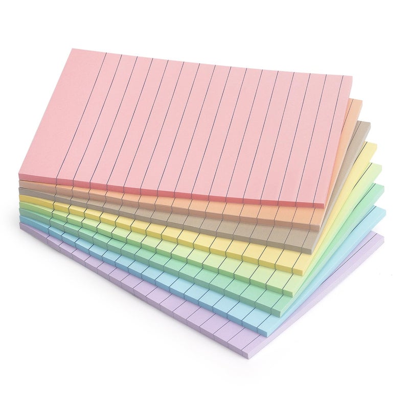 Eastern Wolf 4x6 Inch Lined Sticky Notes, 8 Pack, Light Colors, Premium Self-Adhesive Notepads, Large Sticky Pads for Office, School & Home Use, Easy to Use, Reusable & Removable - Image 1