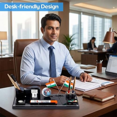 GreatDio Acrylic Flag Design Stationery Pen Stand For Office And Study Table, Black - Image 5