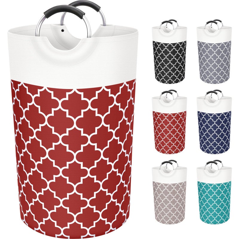 Fabspace Large Laundry Basket Laundry Hamper Bag Washing Bin Clothes Bag Collapsible Tall with Handles Waterproof Travel Bathroom College Essentials Storage for College Dorm Family 82L Red