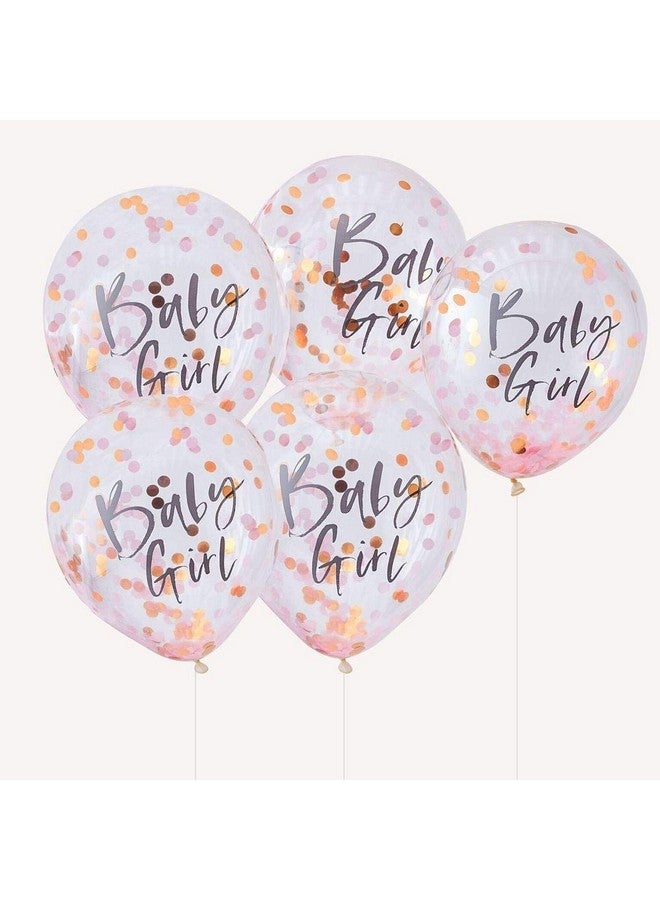 Ginger Ray Twinkle Twinkle Rose Gold Foiled "Baby Girl" Confetti Decorative Baby Shower Party Balloons - Image 1
