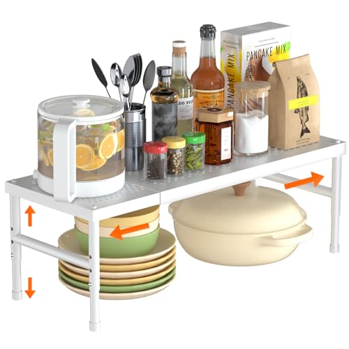 HI NINGER Expandable adjustable stackable kitchen organizer,Spice Racks,Counter Shelf for Cabinets,Small Cupboard Organizers,Heavy Duty Metal Pantry Storage Shelves Racks for kitchen, cabinet, study, bathroom - Image 1