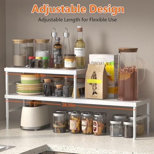 HI NINGER Expandable adjustable stackable kitchen organizer,Spice Racks,Counter Shelf for Cabinets,Small Cupboard Organizers,Heavy Duty Metal Pantry Storage Shelves Racks for kitchen, cabinet, study, bathroom - Image 3