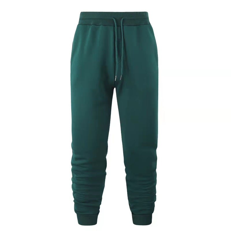 2021 Mens Casual Sweatpants Autumn Winter Solid Color Loose Fit dark green 