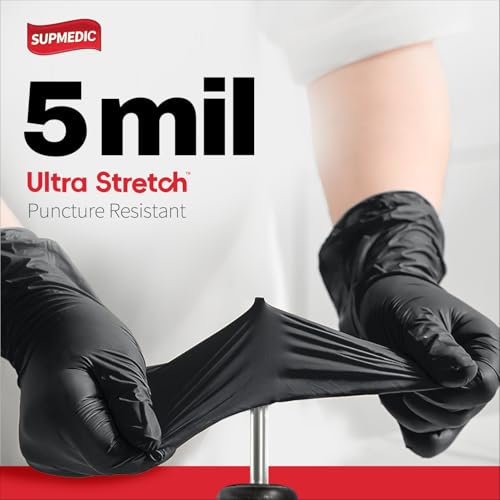 Supmedic Black Nitrile Exam Gloves, 5 Mil Chemical Resistant Powder-Free Food Safe Disposable Medical Glove 100Pcs (X-Large) - Image 2