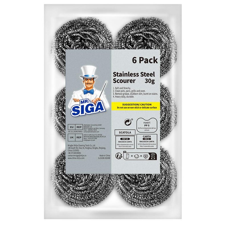 Mr Siga MR.SIGA Stainless Steel Scourer, Pack of 6, 30g - Image 1