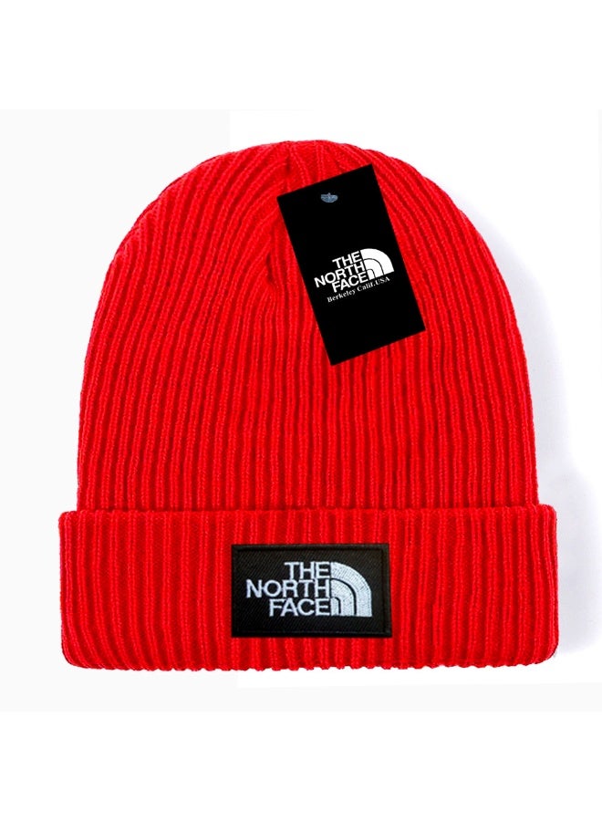 ذا نورث فيس The North Face Bold Red Rib-Knit Beanie – Featuring Contrasting White Logo Patch and Eye-Catching Vibrant Design
