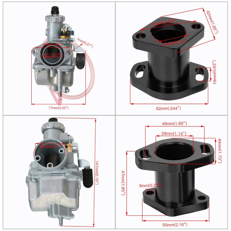 Fvrito Racing Vm22 Carburetor For Predator 212Cc 196Cc 224Cc Coleman Ct200U Bt200X Gx160 Gx200 6.5Hp Ohv Clone Engine Kt196 Baja Mb200 Mini Bike Go Kart With 38Mm Air Filter Performance Parts Black - Image 3