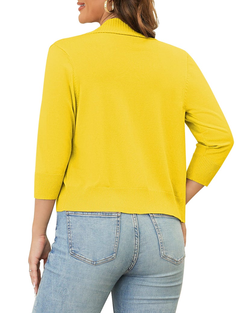 GoMamee Women's Classic 3/4 Sleeve Open Front Kint Cropped Cardigans Bolero Shrug for Dresses, Yellow L - Image 5