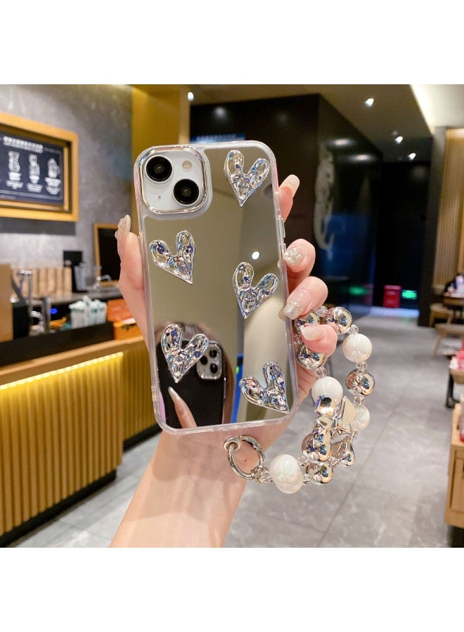 NIBEMINENT Violent Bear Protective TPU Case Cover For iPhone 15 Pro Max, Acrylic Mirror Surface With Pleated Heart With Bracelet - Image 2