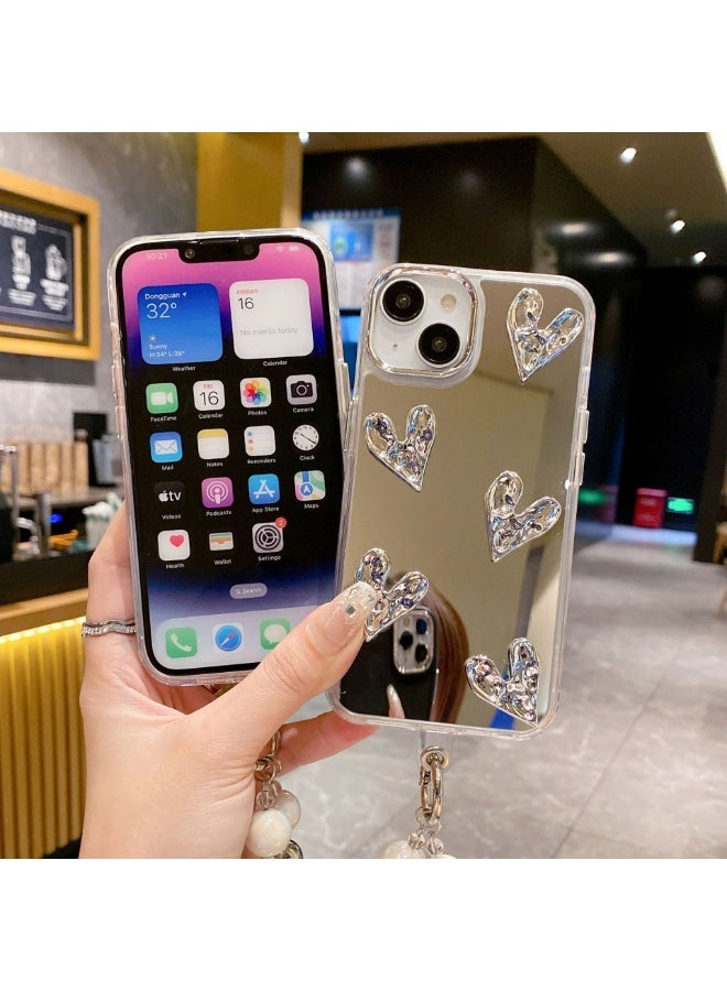 NIBEMINENT Violent Bear Protective TPU Case Cover For iPhone 15 Pro Max, Acrylic Mirror Surface With Pleated Heart With Bracelet - Image 1