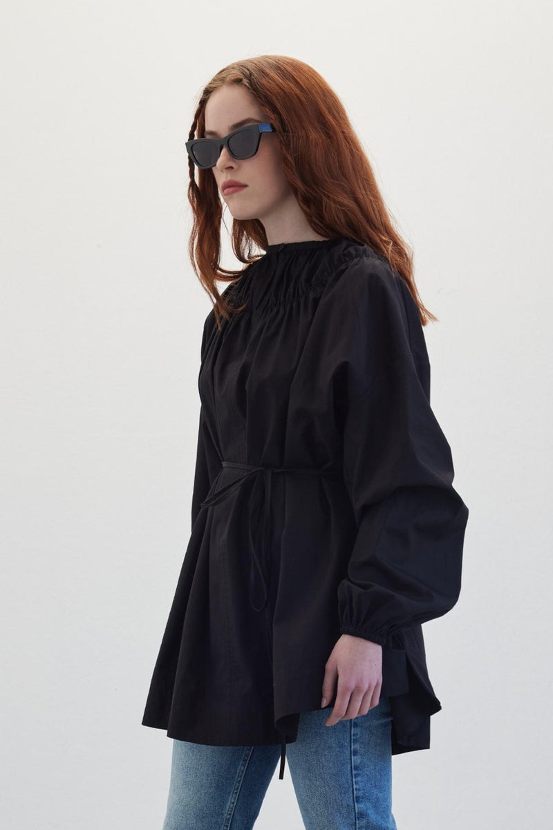 Manuka Collar Gathered Tunic Black  - Image 4
