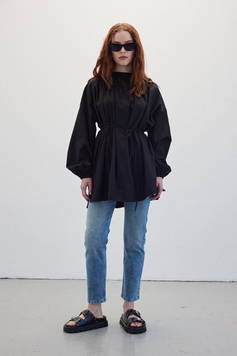 Manuka Collar Gathered Tunic Black  - Image 5