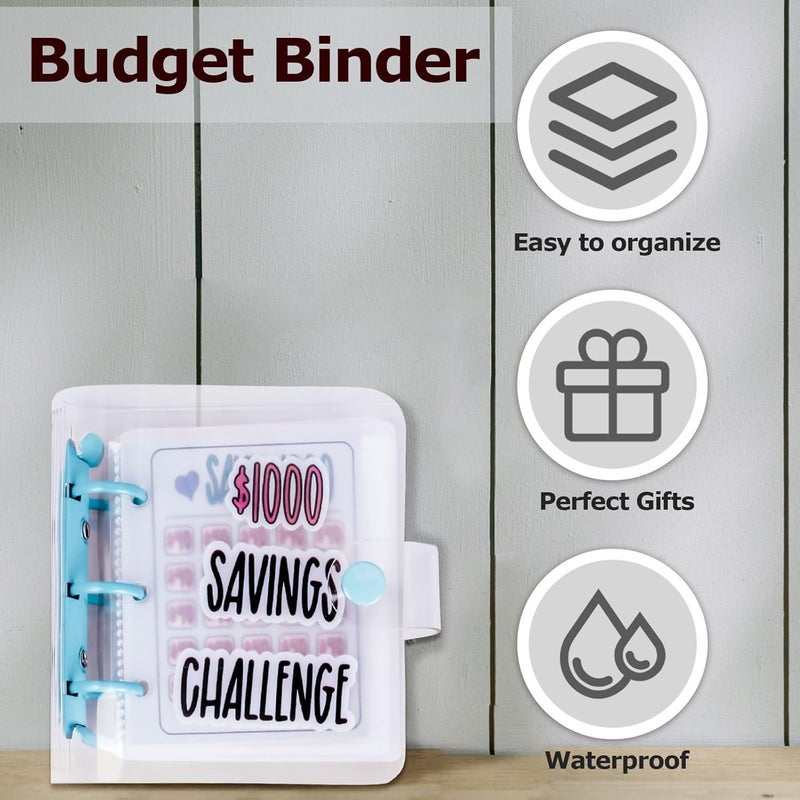 DVHOK Money Saving Binder, $1000 Money Saving Challenge Binder, Reusable Budget Book with Cash Envelopes Blue - Image 5