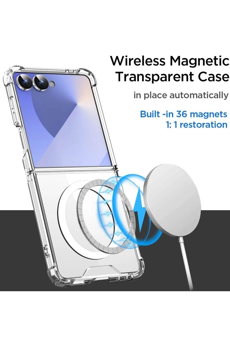 Compatible with Samsung Galaxy Z Flip7 Clear Case Galaxy Z Flip 7 Magnetic Case Slim Transparent Flexible Shockproof Bumper Hard PC Back Phone Magnetic Case for Samsung Galaxy Z Flip7 2025 - Image 3