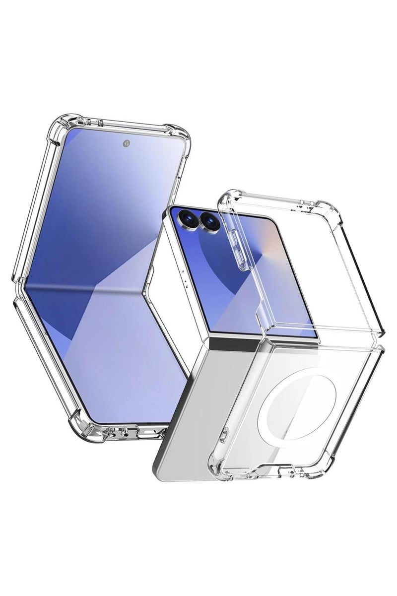 Compatible with Samsung Galaxy Z Flip7 Clear Case Galaxy Z Flip 7 Magnetic Case Slim Transparent Flexible Shockproof Bumper Hard PC Back Phone Magnetic Case for Samsung Galaxy Z Flip7 2025 - Image 1