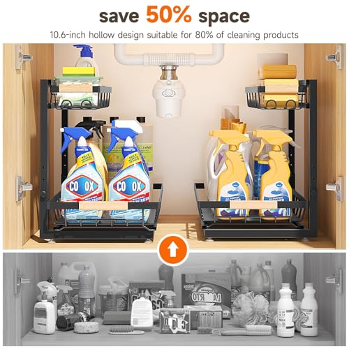 Sevenblue 2 Packs Under Sink Organizer, Height Adjustable 2 Tier Under Kitchen sink organizer, Multi-Purpose Storage Shelf for Kitchen Bathroom Cabinet (Black) - Image 3