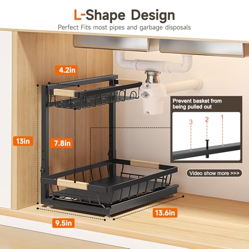 Sevenblue 2 Packs Under Sink Organizer, Height Adjustable 2 Tier Under Kitchen sink organizer, Multi-Purpose Storage Shelf for Kitchen Bathroom Cabinet (Black) - Image 4