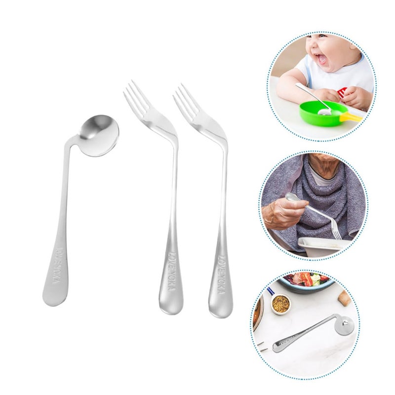 Ergonomic Angled Spoon and Fork Stainless Steel Feeding Utensils for Seniors and Adults - Image 5