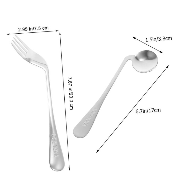 Ergonomic Angled Spoon and Fork Stainless Steel Feeding Utensils for Seniors and Adults - Image 3