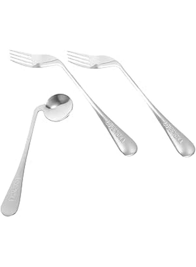 Ergonomic Angled Spoon and Fork Stainless Steel Feeding Utensils for Seniors and Adults - Image 1