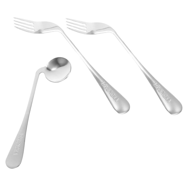 Ergonomic Angled Spoon and Fork Stainless Steel Feeding Utensils for Seniors and Adults - Image 2