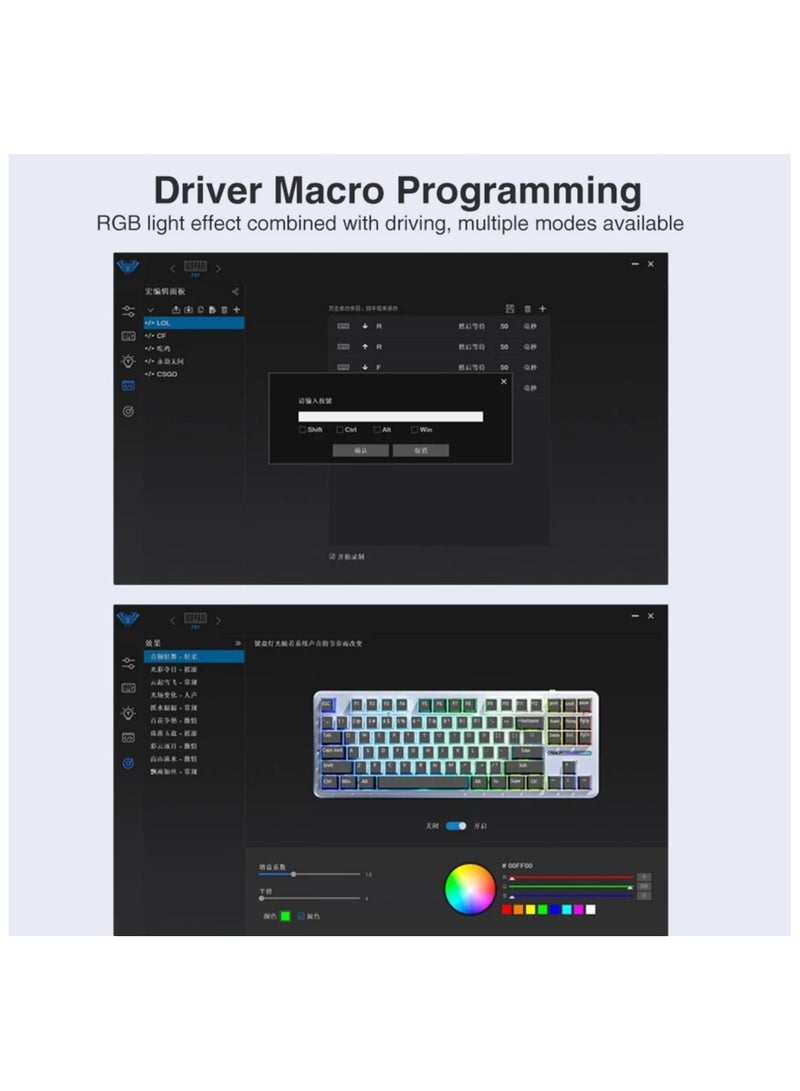 AULA F87pro 87Keys Tri-Mode Mechanical Keyboard RGB Hot-Swap Wireless Customized Keyboard Wired/2.4G/Bluetooth Side Engraved Keycaps Support Driver Software Grey Wood Switch V4 - Image 2