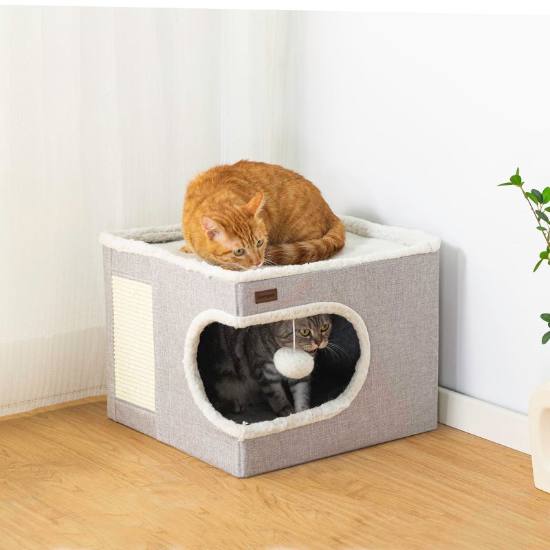 Garnpet Cat Bed for Indoor Cats Cube House, Covered Cat Cave Beds & Furniture with Scratch Pad and Hideaway Tent, Cute Modern Cat Condo for Multi Small Pet Large Kitten Kitty, Grey - Image 5