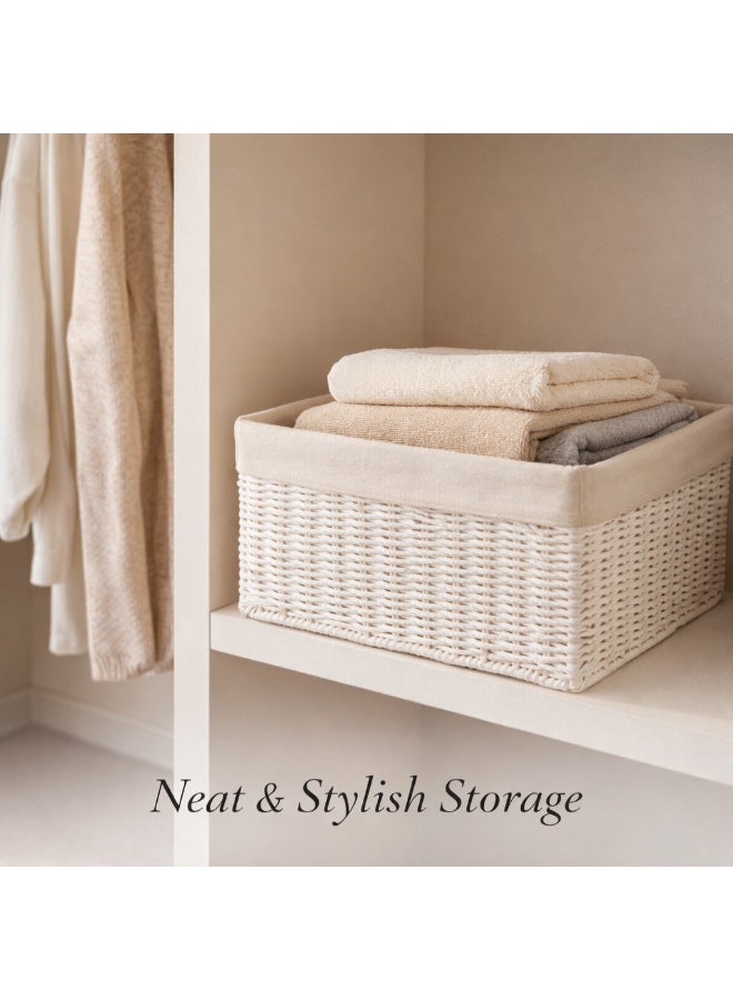 Homesmiths Hand-Woven Paper Rope Storage Basket with Removable Linen Liner & Sturdy Metal Frame – L 39 x B 30 x H 16.5 cm Woven Organizer Bin for Living Room, Bedroom, Bathroom, Closet & Home Storage - Image 5
