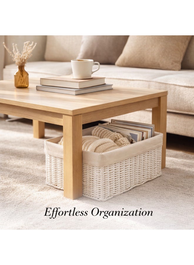 Homesmiths Hand-Woven Paper Rope Storage Basket with Removable Linen Liner & Sturdy Metal Frame – L 39 x B 30 x H 16.5 cm Woven Organizer Bin for Living Room, Bedroom, Bathroom, Closet & Home Storage - Image 3