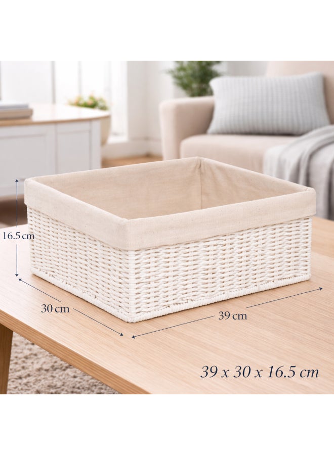 Homesmiths Hand-Woven Paper Rope Storage Basket with Removable Linen Liner & Sturdy Metal Frame – L 39 x B 30 x H 16.5 cm Woven Organizer Bin for Living Room, Bedroom, Bathroom, Closet & Home Storage - Image 2
