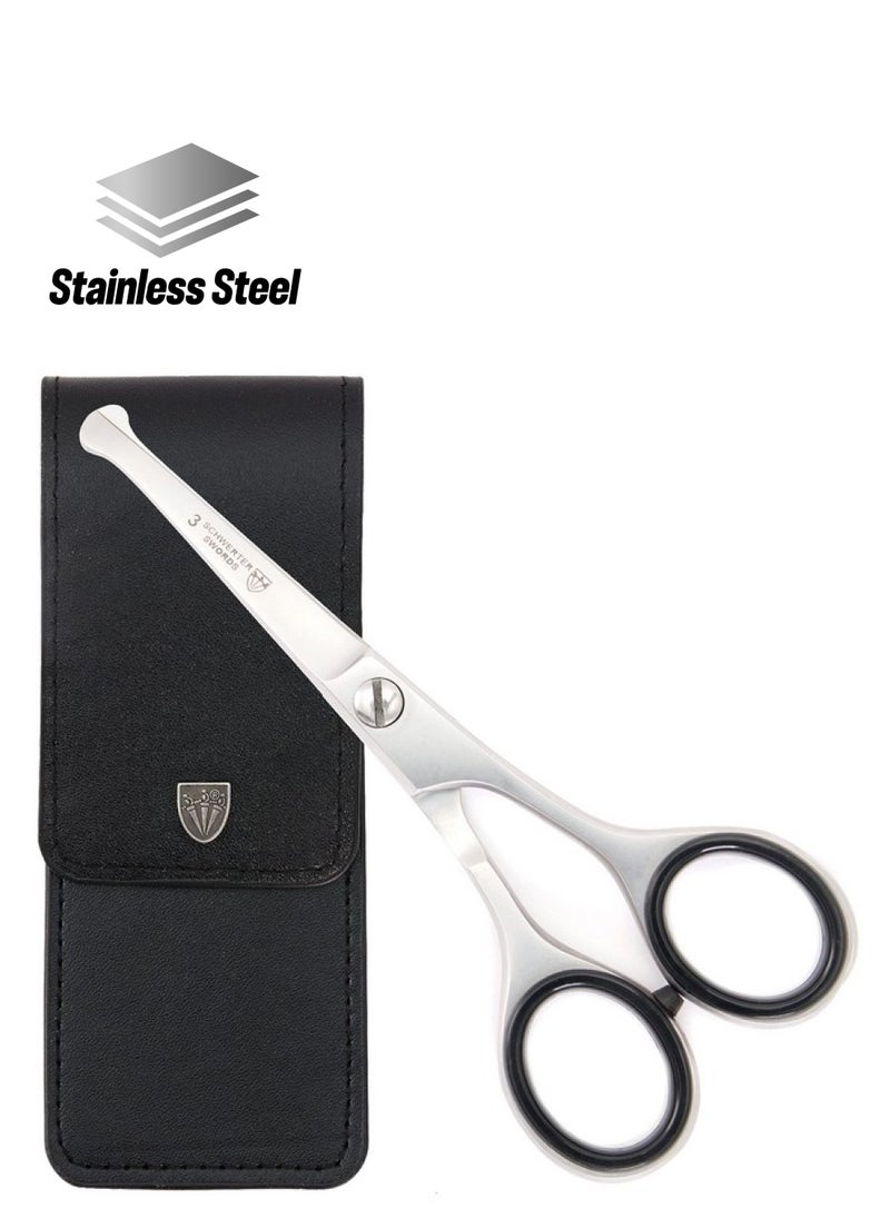 3 Swords Germany Professional Nostril Nose And Ear Hair Scissors Stainless Steel Straight Blade Rounded Tip With Black Case  - Image 1