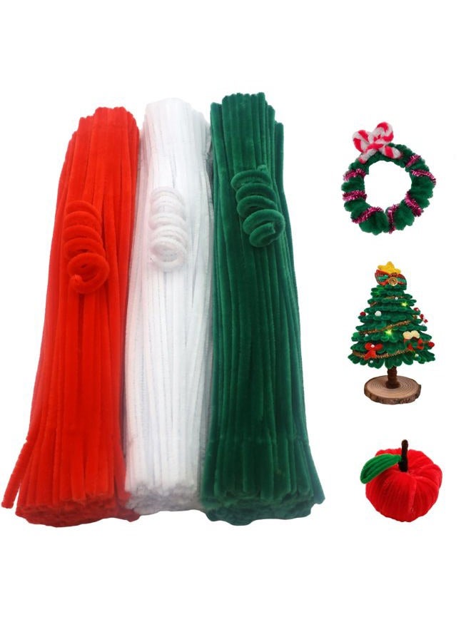 Swpohrat 300 Pieces Pipe Cleaner Craft Set Christmas Colors,Thick Fuzzy Chenille Stem Pipe Cleaners for DIY Craft Flower Projects Holiday Decorations(Red,Dark Green,White) - Image 5