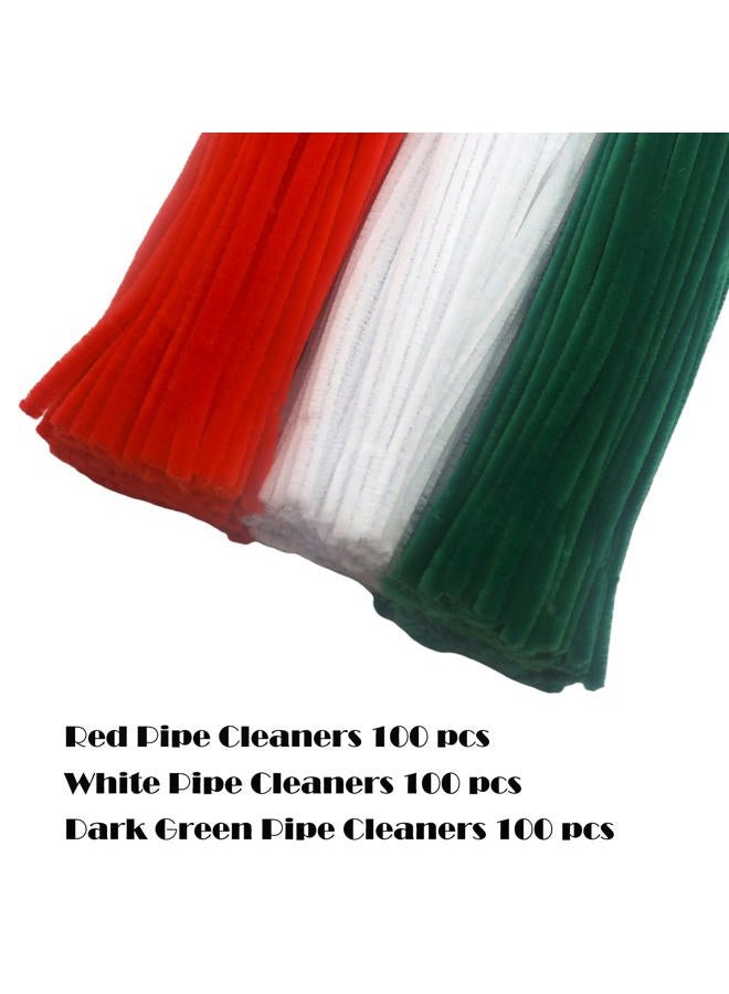 Swpohrat 300 Pieces Pipe Cleaner Craft Set Christmas Colors,Thick Fuzzy Chenille Stem Pipe Cleaners for DIY Craft Flower Projects Holiday Decorations(Red,Dark Green,White) - Image 2