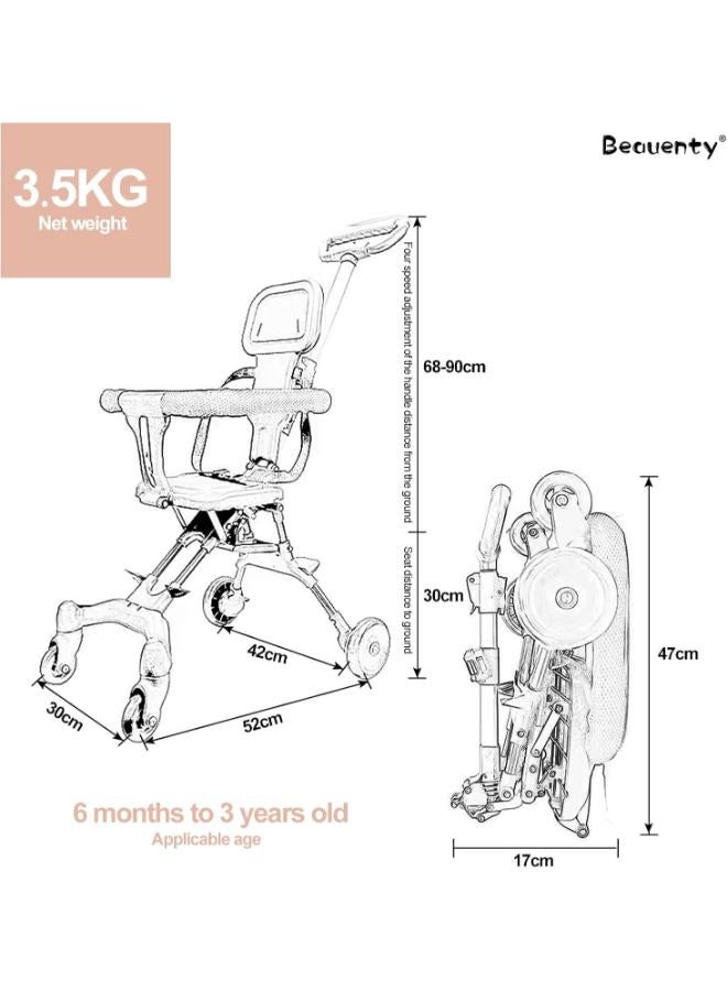 عربة أطفال Beauenty Kids، عربة أطفال صغيرة الحجم، عربة سفر خفيفة الوزن بمقابض ومسند ظهر قابلين للتعديل، قابلة للطي بيد واحدة، للتخزين في مقصورة الطائرة العلوية، للتسوق، والمشي، والسفر (النمط 2) - Image 2