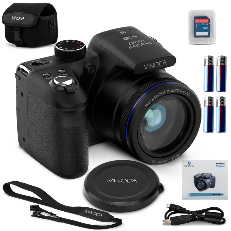 Minolta MN40Z 20MP Digital Camera 40x Optical Zoom 1080p FHD Video 30 LCD WiFi FaceSmileBlink Detection Black