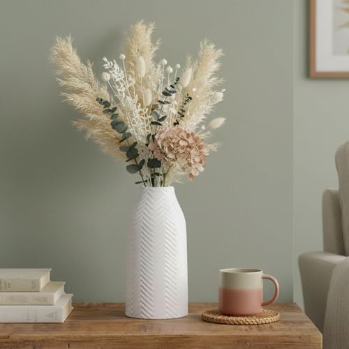 hjn White Vase for Flowers Ceramic Vase for Decor, Modern Decorative Tall Vases for Your Kitchen/Office/Living Room/Bookshelf/Mantel - White Texture(Medium - Image 2