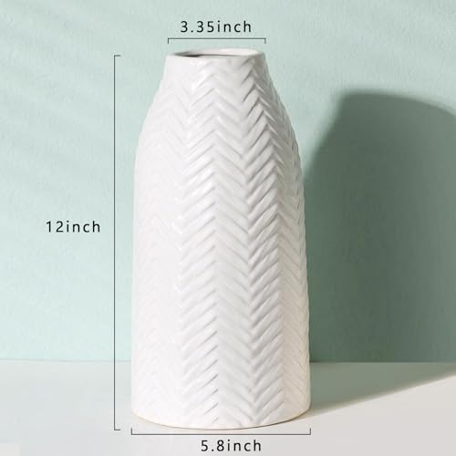hjn White Vase for Flowers Ceramic Vase for Decor, Modern Decorative Tall Vases for Your Kitchen/Office/Living Room/Bookshelf/Mantel - White Texture(Medium - Image 5