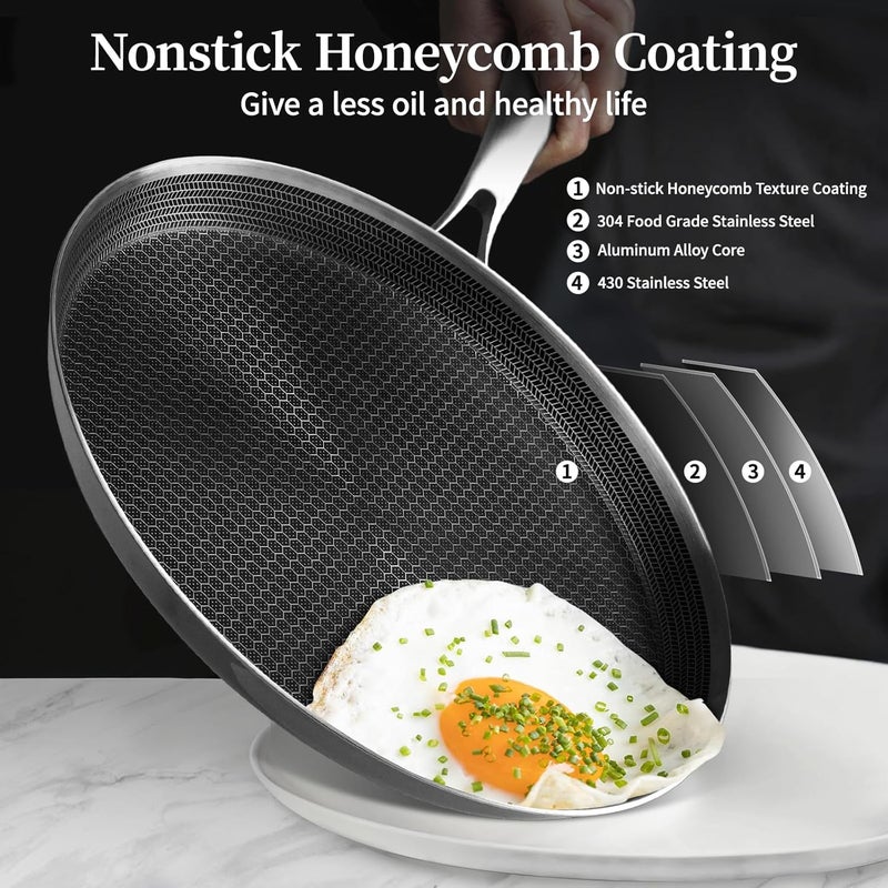 Innerwell Stainless Steel Crepe Pan - 11inch Nonstick Crepe Pan, Stainless Steel Honeycomb Coating Pancake Pan, Non Stick Flat Skillet Tawa Dosa Tortilla Griddle Pan, Induction Compatible, PFOA Free - Image 2