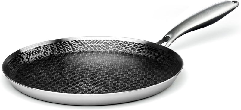 Innerwell Stainless Steel Crepe Pan - 11inch Nonstick Crepe Pan, Stainless Steel Honeycomb Coating Pancake Pan, Non Stick Flat Skillet Tawa Dosa Tortilla Griddle Pan, Induction Compatible, PFOA Free - Image 1