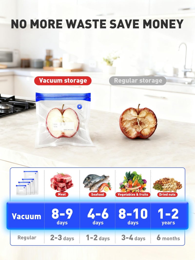 ZABINS Portable Vacuum Sealer Set, Compact Handheld Vacuum Sealer Machine + 40 Pcs Reusable Vacuum Bags for Food Storage, Sous Vide Cooking, Freezer, Microwave Heating - Image 3