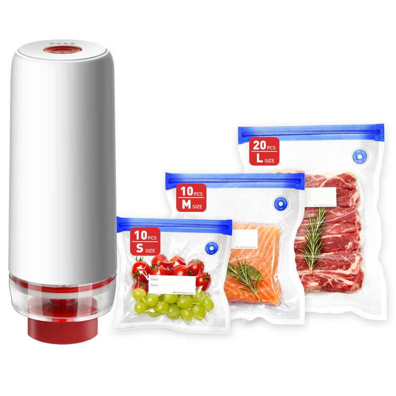 ZABINS Portable Vacuum Sealer Set, Compact Handheld Vacuum Sealer Machine + 40 Pcs Reusable Vacuum Bags for Food Storage, Sous Vide Cooking, Freezer, Microwave Heating - Image 1