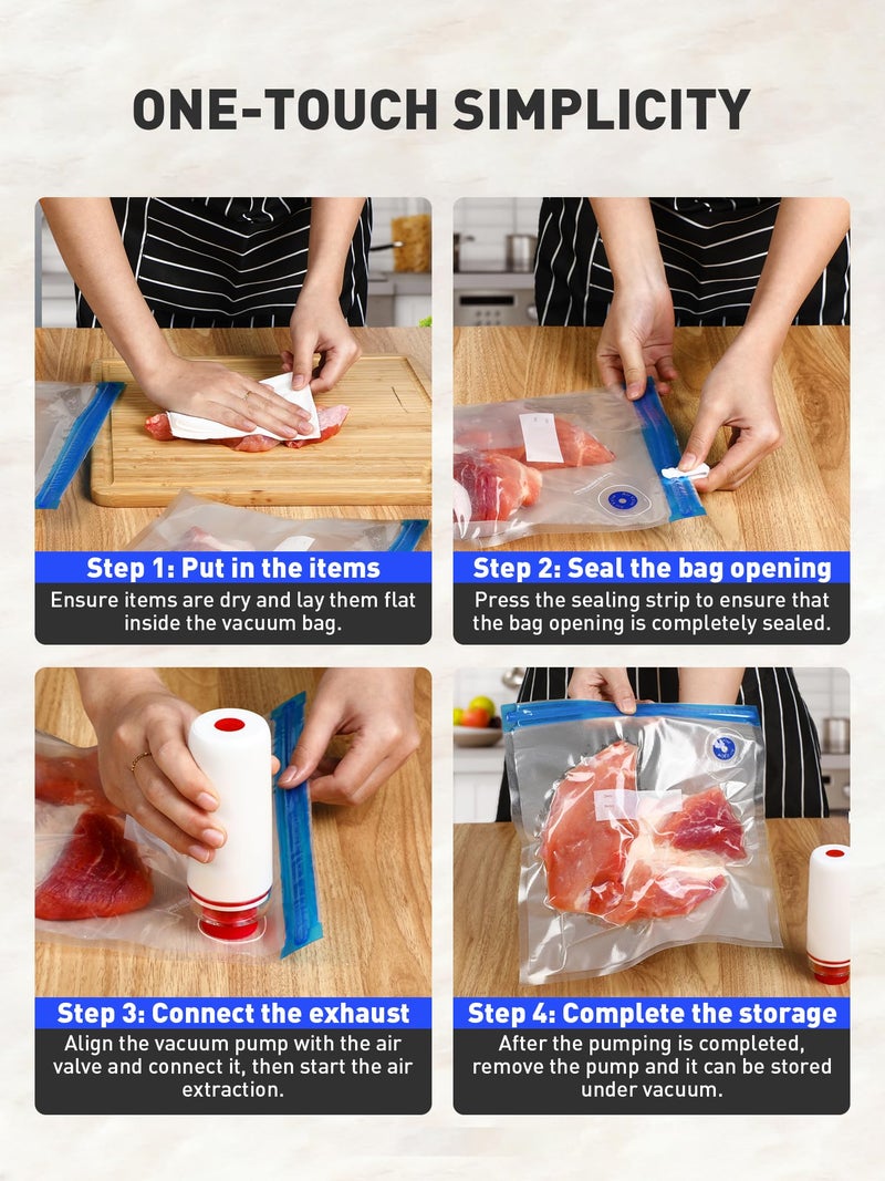 ZABINS Portable Vacuum Sealer Set, Compact Handheld Vacuum Sealer Machine + 40 Pcs Reusable Vacuum Bags for Food Storage, Sous Vide Cooking, Freezer, Microwave Heating - Image 4