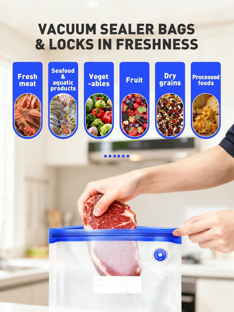 ZABINS Portable Vacuum Sealer Set, Compact Handheld Vacuum Sealer Machine + 40 Pcs Reusable Vacuum Bags for Food Storage, Sous Vide Cooking, Freezer, Microwave Heating - Image 5
