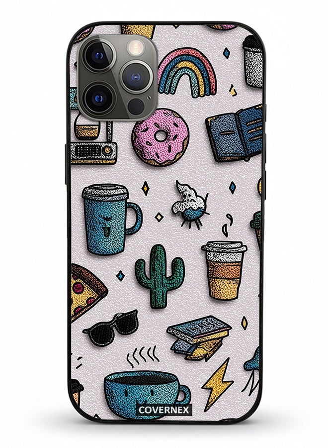 Covernex Apple iPhone 12 Pro Protective Case Cover Printed Featuring Coffee and Snacks Doodle Pattern - Image 2