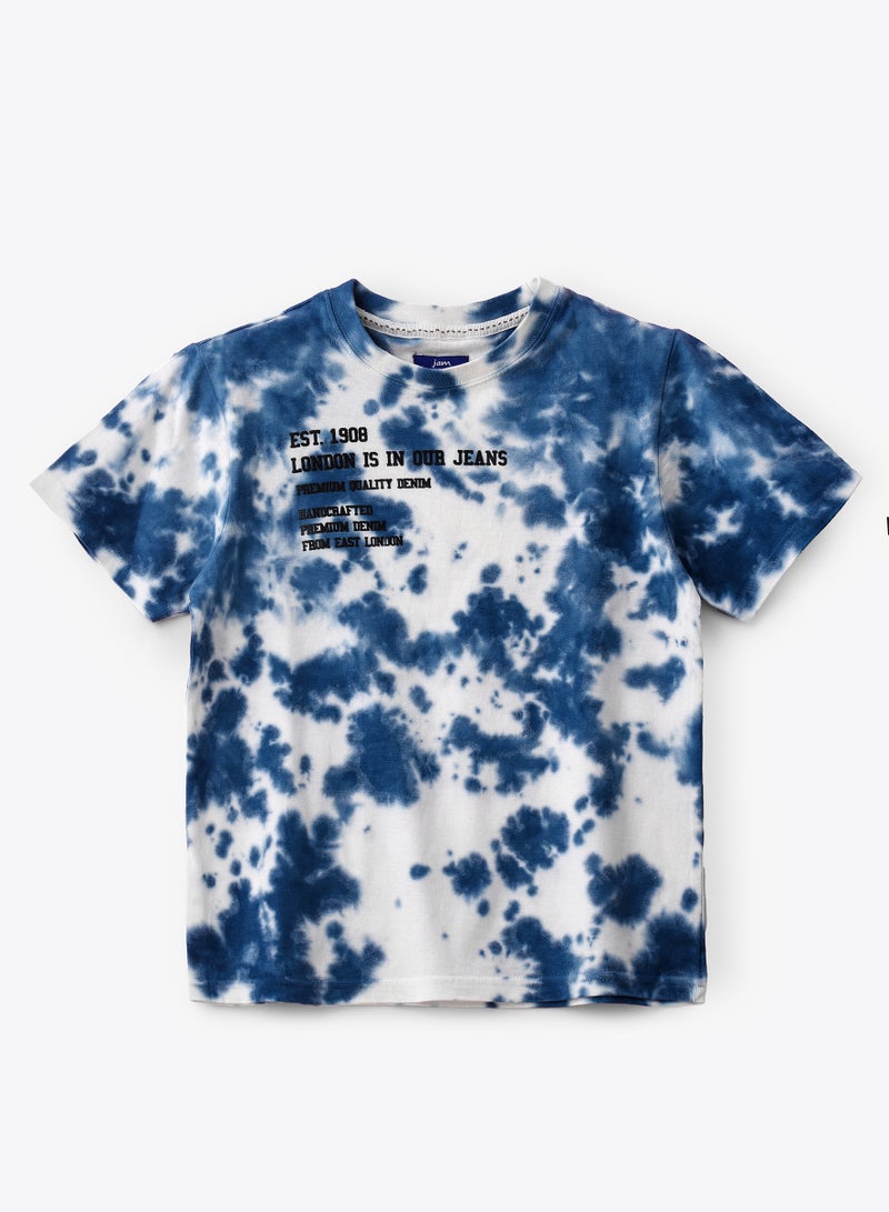 JAM Boys' Blue Tie-Dye Text Cotton T-Shirt - Image 1