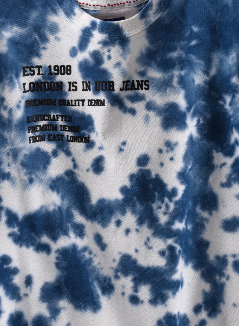 JAM Boys' Blue Tie-Dye Text Cotton T-Shirt - Image 3