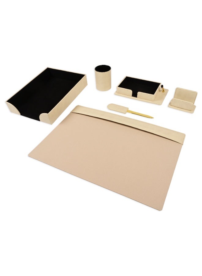 FIS Executive Desk Set, Italian PU Materials, Set of 6 Pieces, Cream Color, Pack in Gift Box-FSDS181CR - Image 1